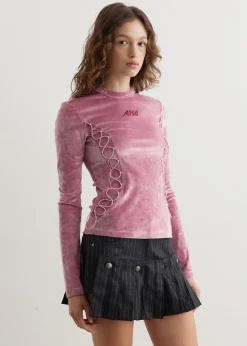 Velvet Lace Up Long Sleeve T-Shirt