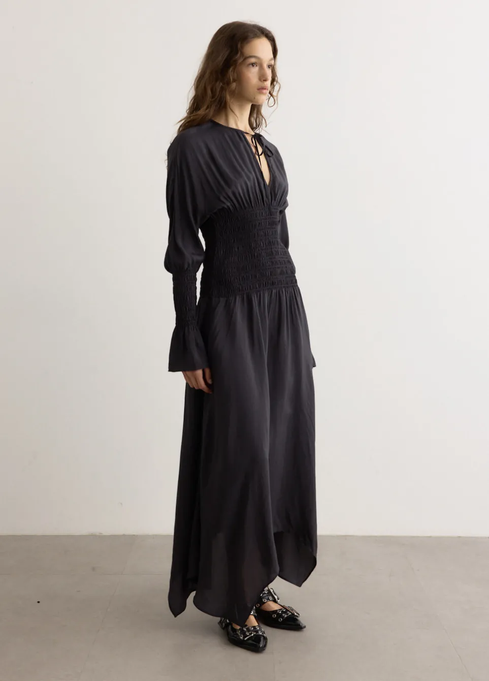 Viscose Habotai Smock Midi Dress