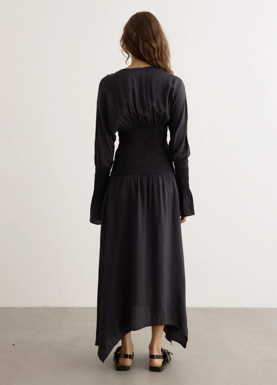 Viscose Habotai Smock Midi Dress