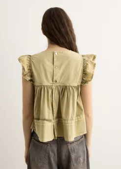 Washed Stretch Cotton Frill Sleeve Top