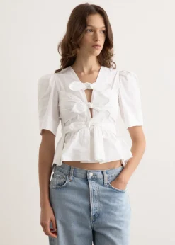 Washed Stretch Cotton Tie Strap Blouse