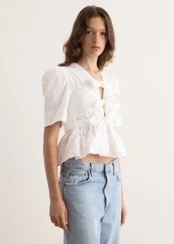 Washed Stretch Cotton Tie Strap Blouse
