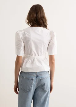 Washed Stretch Cotton Tie Strap Blouse