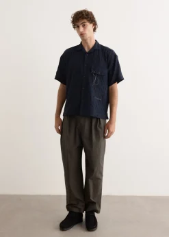 Washer Pleated Open Short Sleeve Shirt